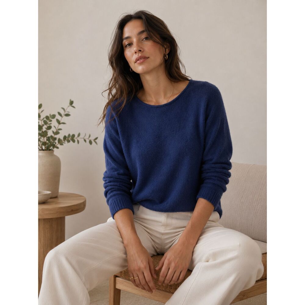 QUINCE Blue 100% Cashmere Long Sleeve Pullover Sweater Top   Women's Size Small